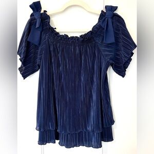 Elegant Navy Blue Off-Shoulder Top